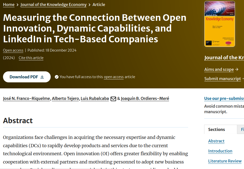 Paper Published in Journal of the Knowledge Economy